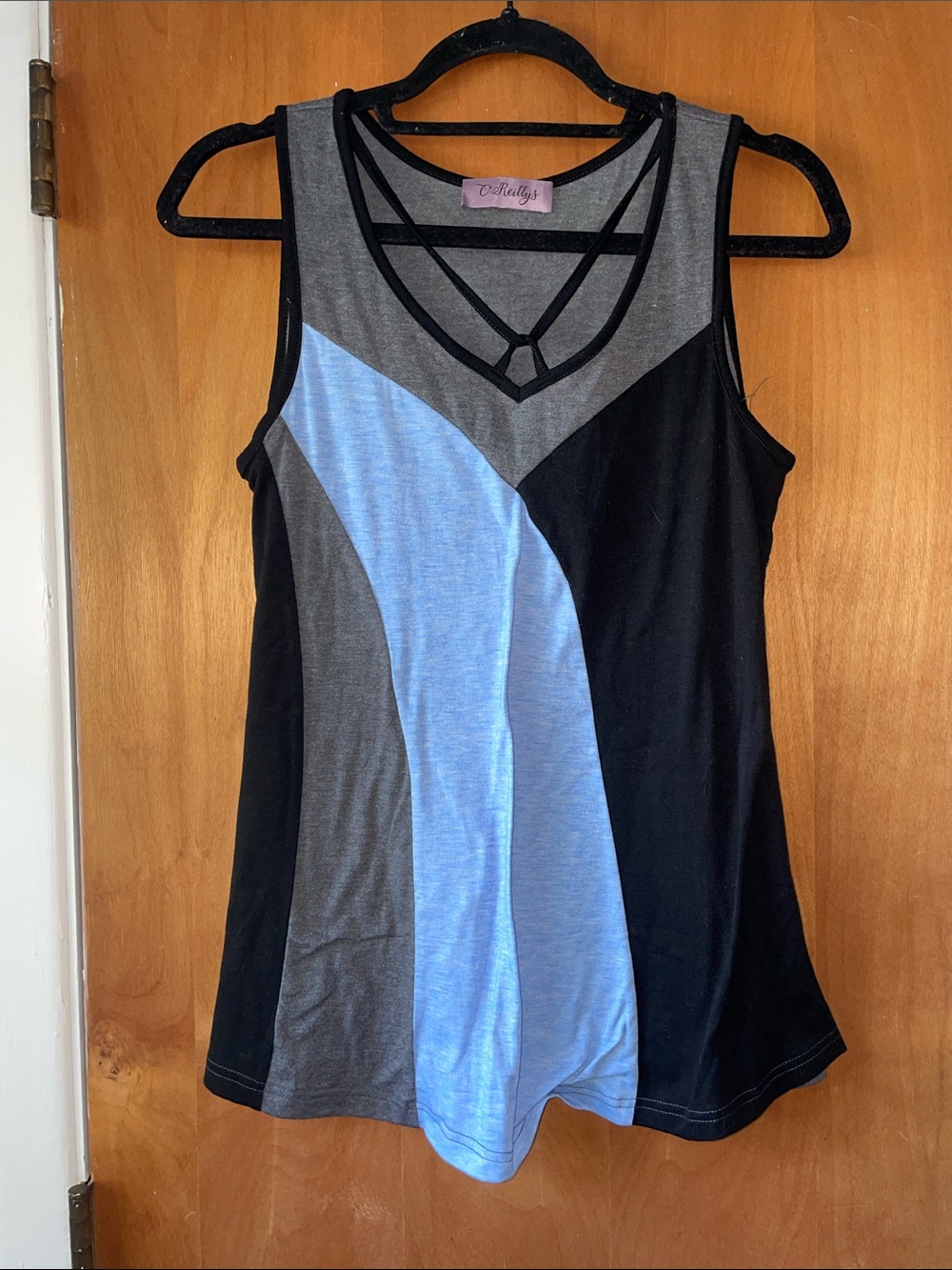 Crisscross Colorblock Tank Top - Sky Blue, Gray & Black